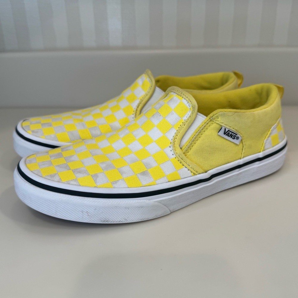 Vans Off The Wall Yellow And White Checkerboard Classic Slip On Skate Shoes - Picture 5 of 15